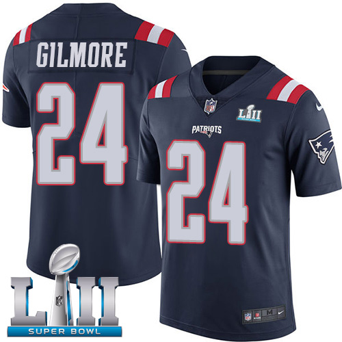 Nike Patriots #24 Stephon Gilmore Navy Blue Super Bowl LII Men's Stitched NFL Limited Rush Jersey